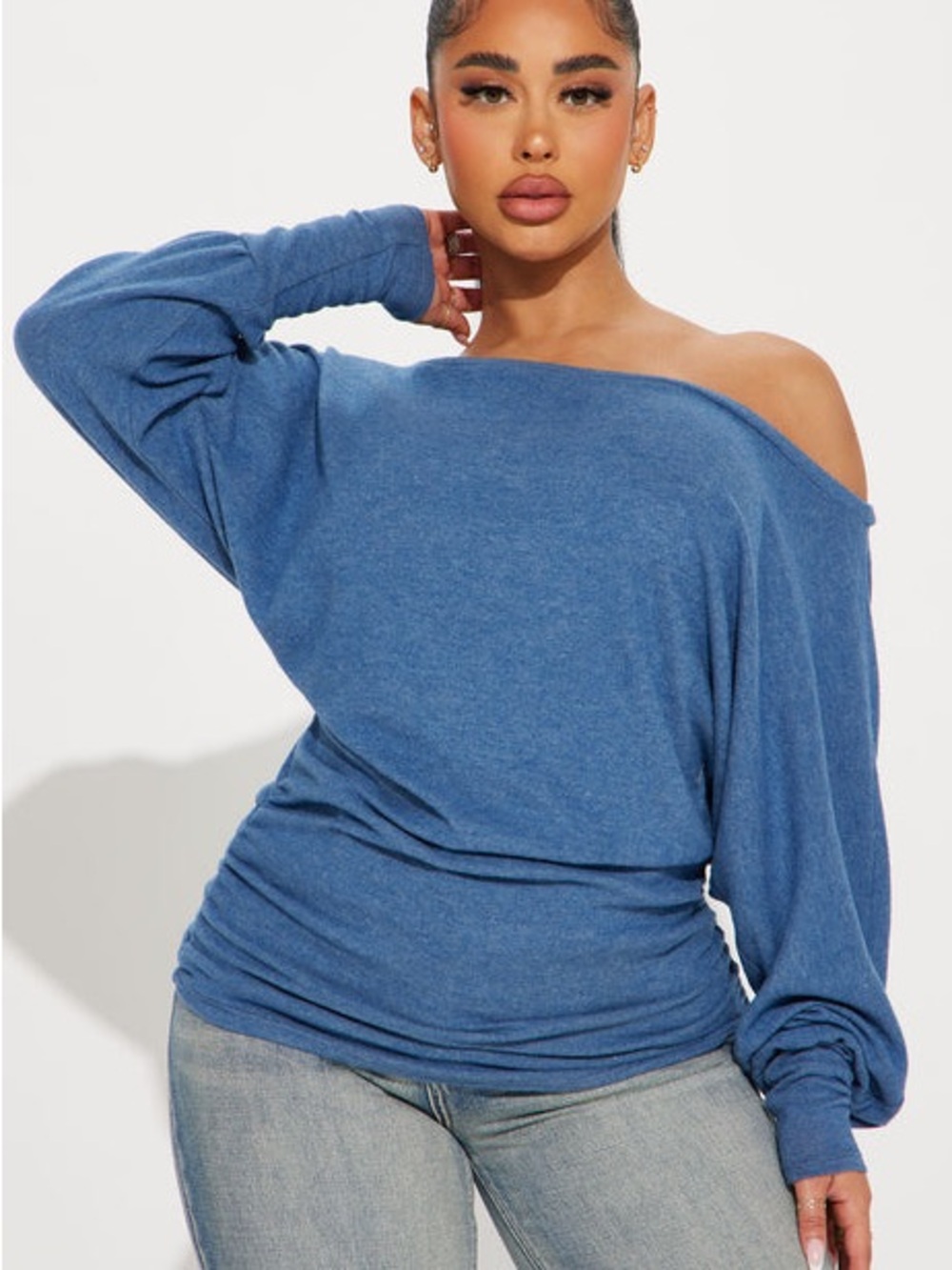 Fashion Nova Camilla Off-Shoulder Blue Women’s Sweater NWT